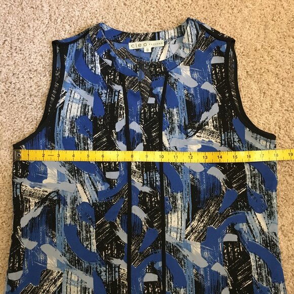 Cleo Petites Artsy Blue Lagoon Black Piping Tunic Tank Top - Picture 10 of 12